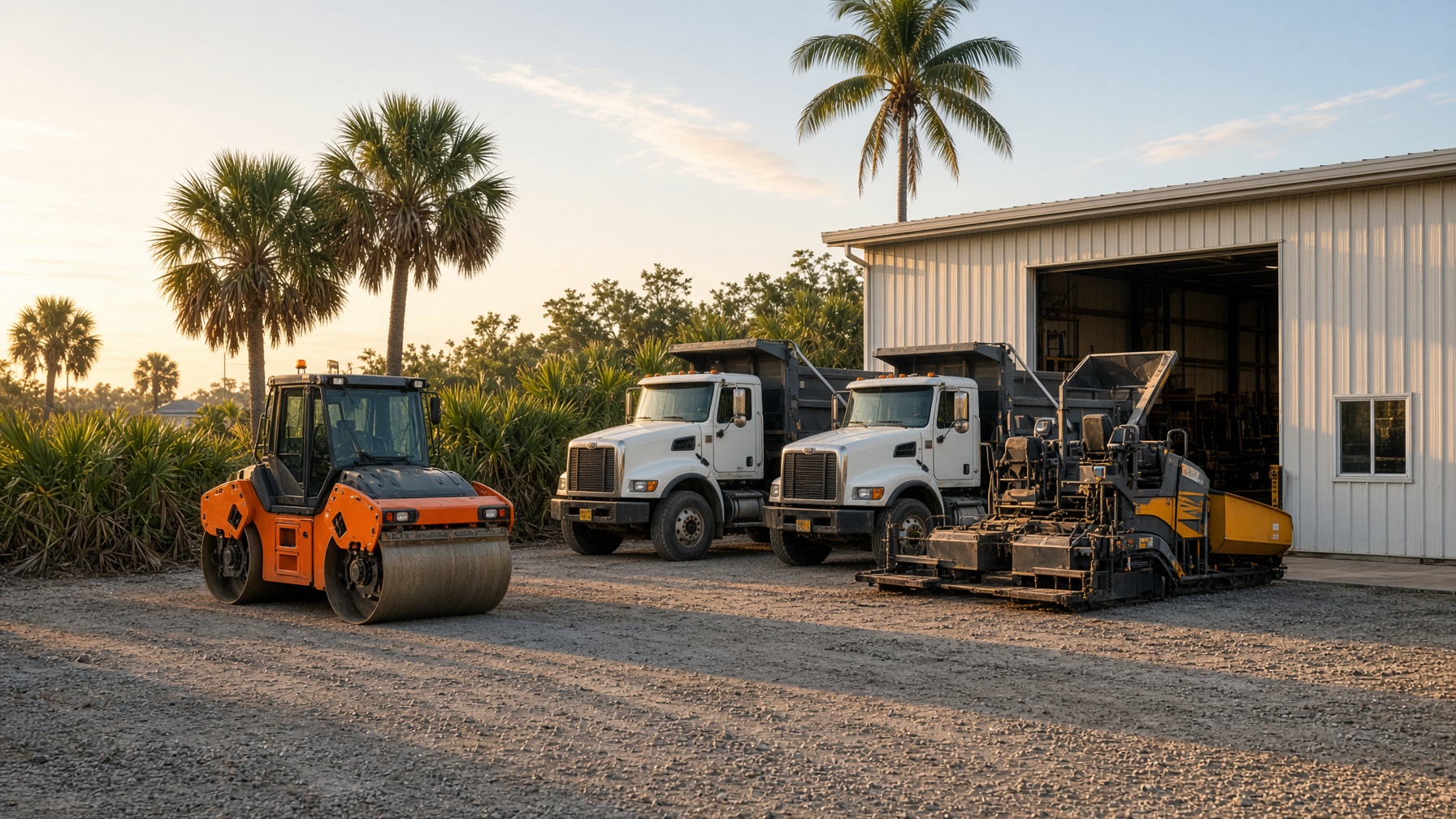 Paving equipment in the Palmetto yard